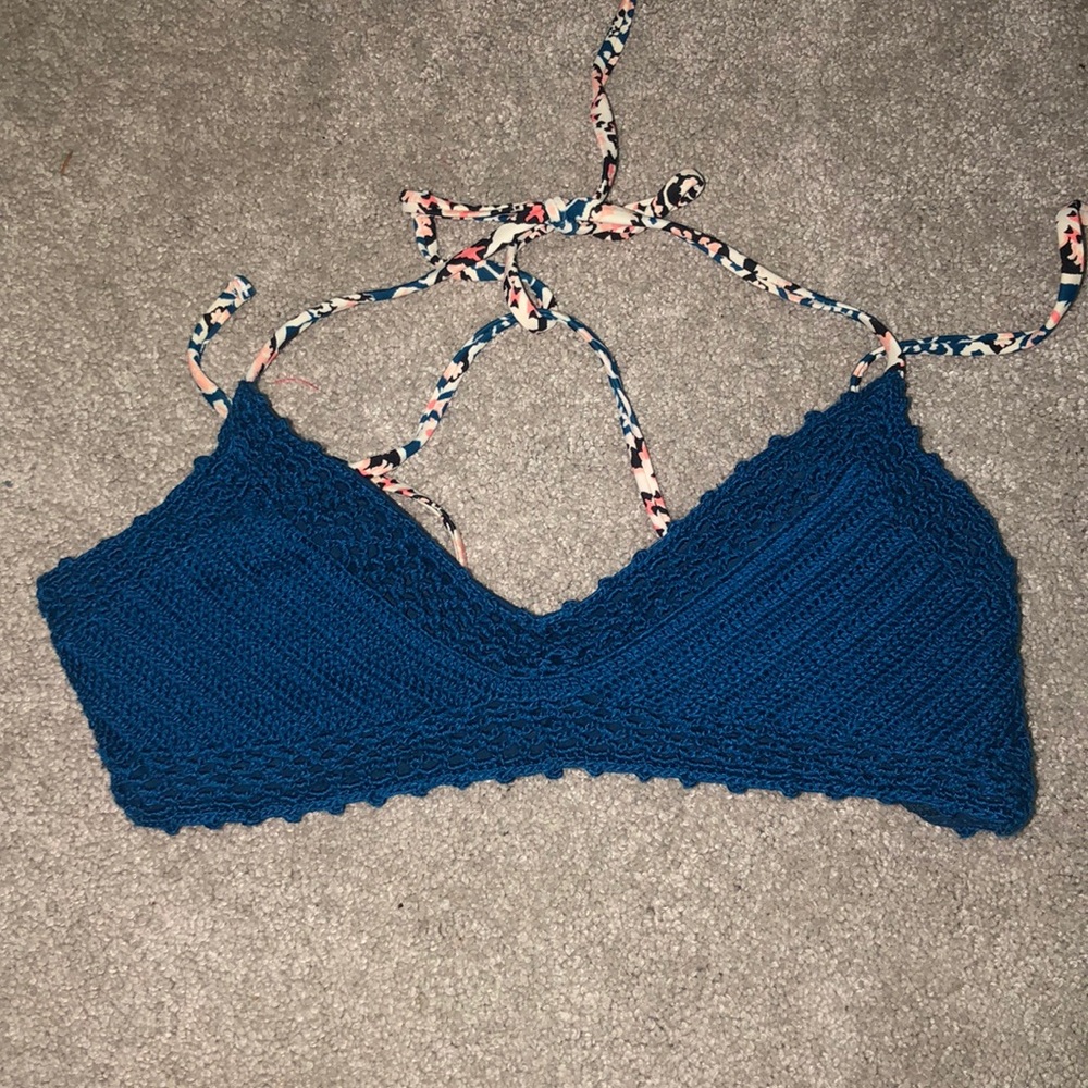 Blue knit swim top